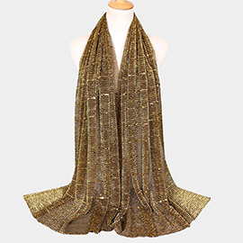 Sheer Solid Color Sparkling Metallic Line Patterned Lightweight Scarf / Shawl