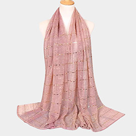 Sheer Solid Color Sparkling Metallic Line Patterned Lightweight Scarf / Shawl