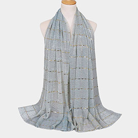 Sheer Solid Color Sparkling Metallic Line Patterned Lightweight Scarf / Shawl