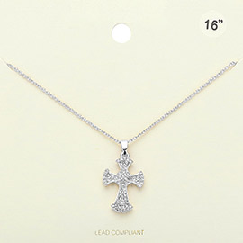 Stone Paved Trefoil Cross Pendant Necklace