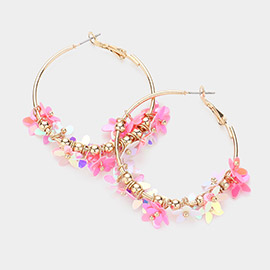 Flower Sequin Embellished Hoop Earrings