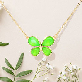 Glass Stone Butterfly Cluster Pendant Necklace