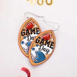 GAME DAY Message Faux Leather Embossed Football Dangle Earrings