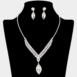 Marquise Stone Pointed Rhinestone Paved V Shaped Necklace