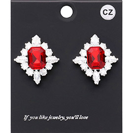 CZ Rectangle Stone Cluster Pointed Evening Stud Earrings