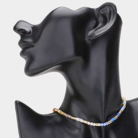 Faceted Beads Metal Heishi Beaded Choker Necklace