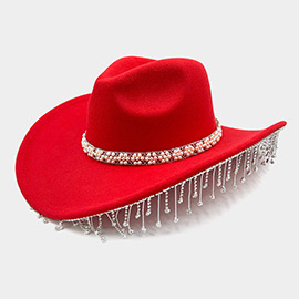 Pearl Flower Cluster Embellished Band Pointed Rhinestone Stone Paved Fringe Around Cowboy Western Hat