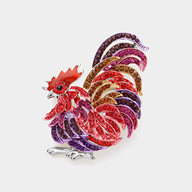 Rhinestone Embellished Rooster Pin Brooch