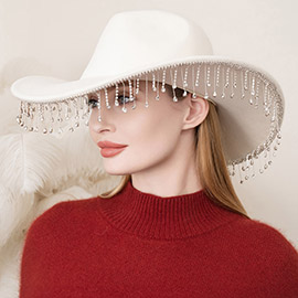 Rhinestone Stone Paved Fringe Around Cowboy Western Hat