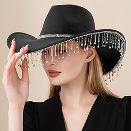 Rhinestone Embellished Band Pointed Rhinestone Stone Paved Fringe Around Cowboy Western Hat