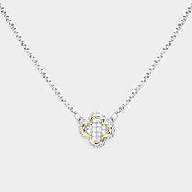 14K Gold Plated CZ Stone Paved Quatrefoil Pendant Necklace