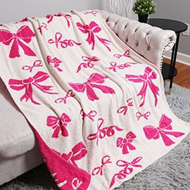 Mixed Pink Ribbons / Bow Patterned Reversible Throw Blanket