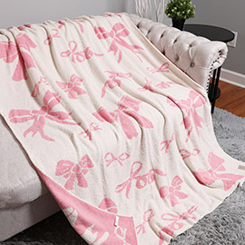 Mixed Pink Ribbons / Bow Patterned Reversible Throw Blanket