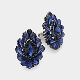 Teardrop Crystal Cluster Clip on Evening Earrings