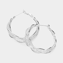 Beads Inside Metal Mesh Twisted Hoop Earrings