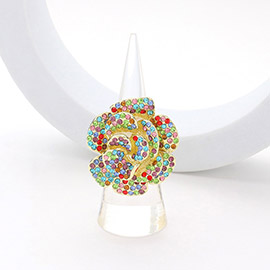 Rhinestone Paved Flower Pointed Stretch Ring