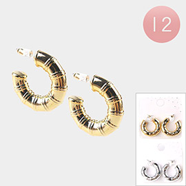 12Pairs - Metal Bamboo Hoop Earrings