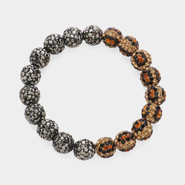 Leopard Shamballa Ball Beaded Pointed Stretch Bracelet