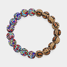 Leopard Shamballa Ball Beaded Pointed Stretch Bracelet