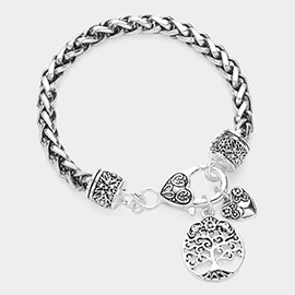 Antique Metal Tree Of Life Heart Charm Bracelet