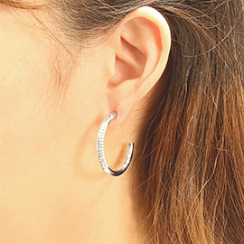 White Gold Dipped CZ Stone Paved Favoring Hoop Earrings