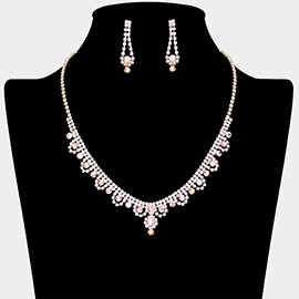 Round Stone Pointed Rhinestone Paved Necklace