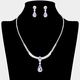 Teardrop Stone Accented Rhinestone Paved Necklace