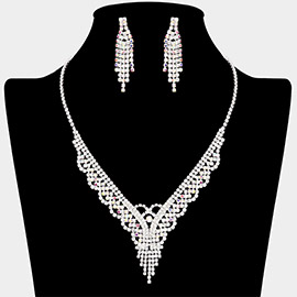 Rhinestone Paved Fringe V Shaped Necklace