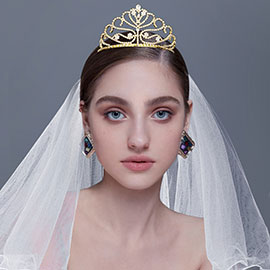 Round Stone Pointed Rhinestone Paved Princess Tiara