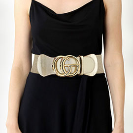 Oversized Metal Buckle Accented Elastic Belt