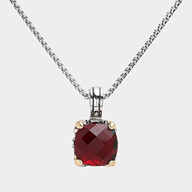 Square CZ Stone Cluster Pendant Necklace