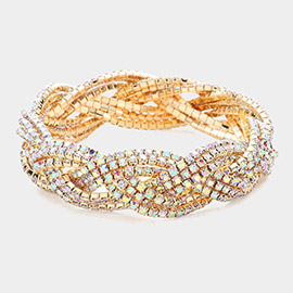 Rhinestone Paved Twisted Stretch Evening Bracelet