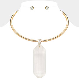 Oversized Long Octagon Shaped Glass Stone Pointed Adjustable Snake Chain Necklace