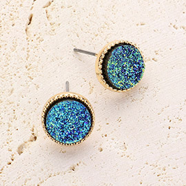 Round Druzy Stud Earrings