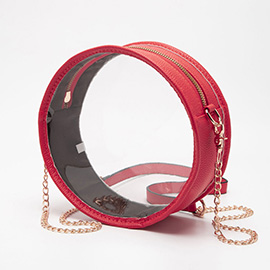 Faux Leather Transparent Round Crossbody Bag