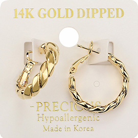 14K Gold Dipped Textured Hoop Earrings