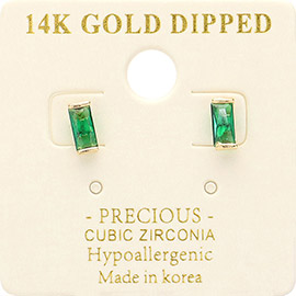 14K Gold Dipped Hypoallergenic Mini CZ Baguette Stone Stud Earrings