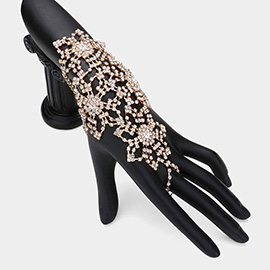 Rhinestone Paved Flower Pointed Hand Chain Evening Bracelet