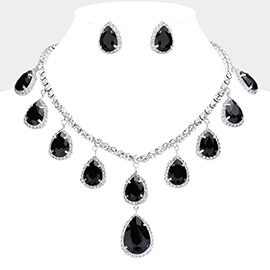 Teardrop Glass Stone Cluster Station Evening Necklace