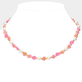 Pearl Flower Beaded Necklace