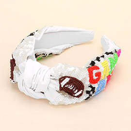 Gameday Message Football Seed Beaded Sequin Knot Headband