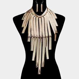 Oversized Metal Fringe Statement Necklace