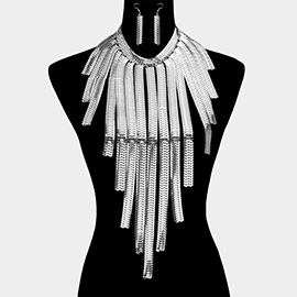 Oversized Metal Fringe Statement Necklace