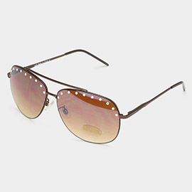 Crystal Pointed Aviator Tinted Lens Sunglasses