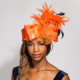 Flower Bow Mesh Feather Pointed Fascinator / Hat