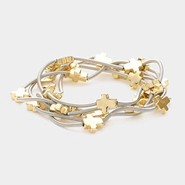 5PCS - Metal Cross Station Coil Stretch Multi Layered Bracelets