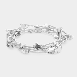 5PCS - Metal Cross Station Coil Stretch Multi Layered Bracelets