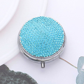 Bling Round Mirror Compact Pill Organizer Case