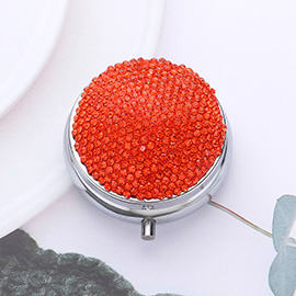 Bling Round Mirror Compact Pill Organizer Case