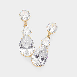 Teardrop CZ Stone Dangle Evening Earrings